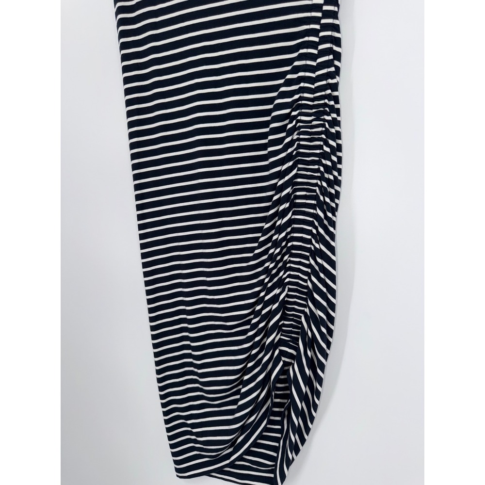 Veronica Beard Jeans Navy White Striped Ruched Padded Shoulder Midi Dress S - Picture 13 of 13